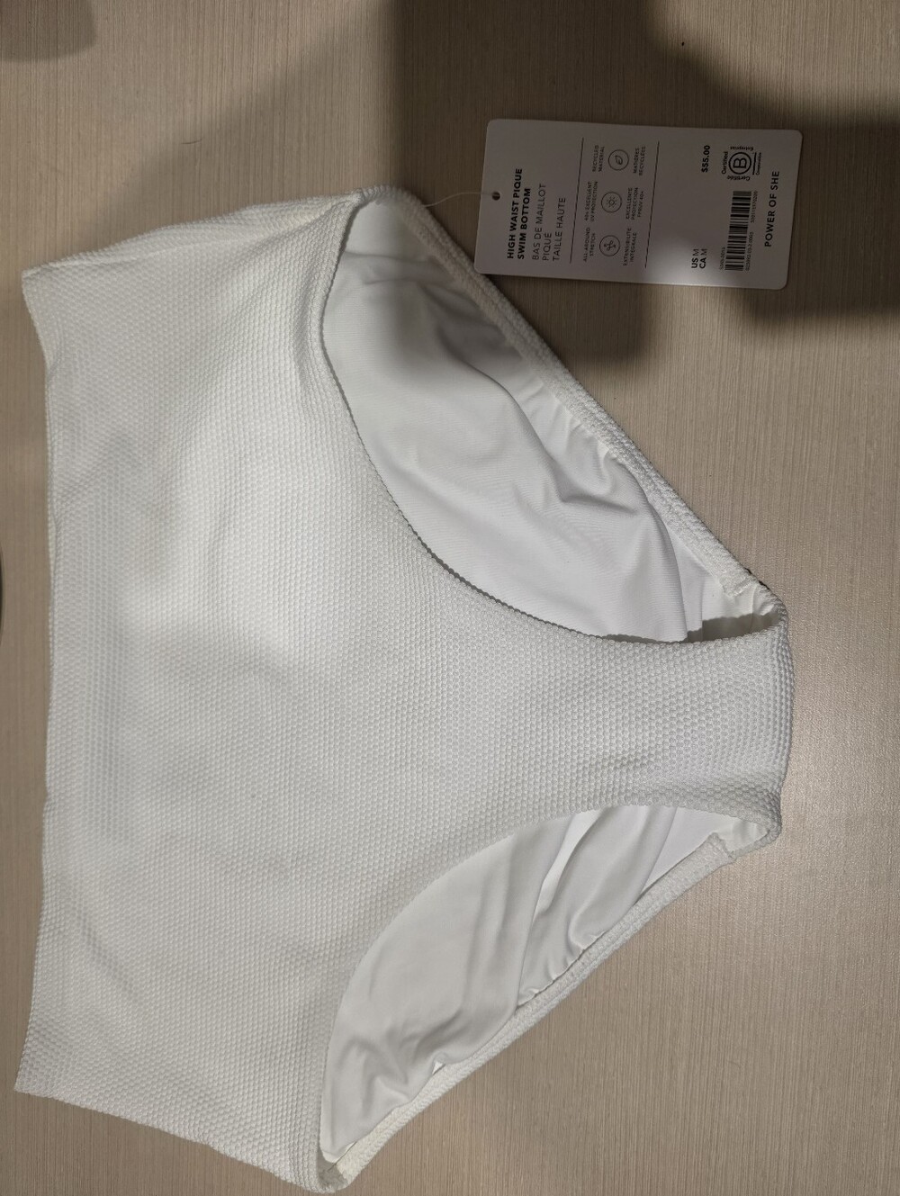 Athleta NWT High Waist Pique Swim Bottom White Medium